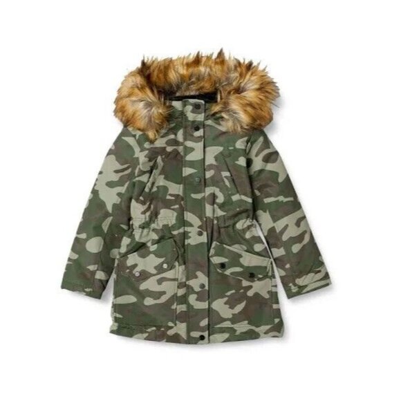 URBAN REPUBLIC Girls Ballistic Military Anorak Coat Camo Olive Green Size Large